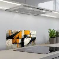 KitchenYeah Spatscherm 60x30 cm - Zelfklevende achterwand Geel - Abstract - Modern - Vormen - Keuken muurbeschermer - Spatwand fornuis