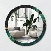 Wallfluent Bedrukte Ronde Spiegel - Ronde Spiegel Lijst Met Print Marmergroen - 100 cm / 86 cm - Groente - Groente Ronde Spiegel Met Print - Woonkamerspiegel - Inloopkastspiegel - Hal - Glazen spiegel