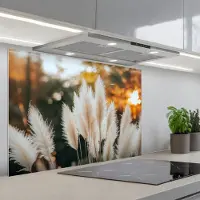 KitchenYeah Spatscherm 90x60 cm - Zelfklevende achterwand Pampasgras - Pluimen - Sierlijk - Keuken muurbeschermer - Spatwand fornuis