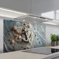 KitchenYeah Spatscherm 120x60 cm - Zelfklevende achterwand Anker - Hout - Schelpen - Zand - Keuken muurbeschermer - Spatwand fornuis