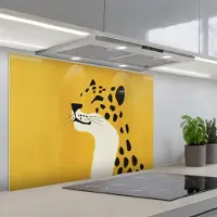 KitchenYeah Spatscherm 80x55 cm - Zelfklevende achterwand Cheetah - Illustratie - Geel - Keuken muurbeschermer - Spatwand fornuis