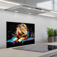 KitchenYeah Spatscherm 60x45 cm - Zelfklevende achterwand Leeuw - Kleurrijk - Spetters - Keuken muurbeschermer - Spatwand fornuis