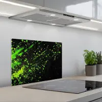 KitchenYeah Spatscherm 60x45 cm - Zelfklevende achterwand Gaming - Spetters - Groen - Chaotisch - Groen - Keuken muurbeschermer - Spatwand fornuis