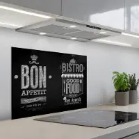 KitchenYeah Spatscherm 70x50 cm - Zelfklevende achterwand Bon Appetit - Italië - Eten - Zwart en Wit - Keuken muurbeschermer - Spatwand fornuis