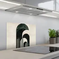 KitchenYeah Spatscherm 60x45 cm - Zelfklevende achterwand Bogen - Donkergroen - Lijnen - Keuken muurbeschermer - Spatwand fornuis