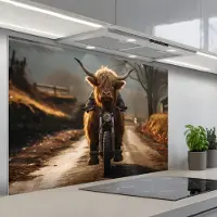 KitchenYeah Spatscherm 120x80 cm - Zelfklevende achterwand Schotse hooglander - Sjaal - Bergen - Keuken muurbeschermer - Spatwand fornuis