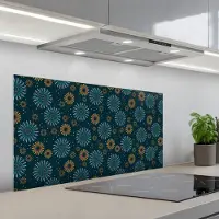 KitchenYeah Spatscherm 100x50 cm - Zelfklevende achterwand Blauw - Patroon - Retro - Keuken muurbeschermer - Spatwand fornuis