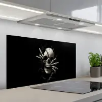 KitchenYeah Spatscherm 100x50 cm - Zelfklevende achterwand Schedel - Zwart - Doodshoofd - Eng - Keuken muurbeschermer - Spatwand fornuis