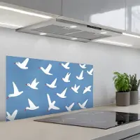 KitchenYeah Spatscherm 80x40 cm - Zelfklevende achterwand Vogels - Wit - Patroon - Keuken muurbeschermer - Spatwand fornuis