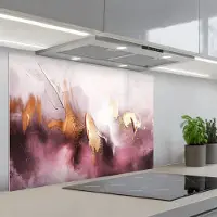 KitchenYeah Spatscherm 80x55 cm - Zelfklevende achterwand Paars - Abstract - Verf - Goud - Keuken muurbeschermer - Spatwand fornuis