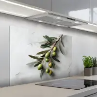 KitchenYeah Spatscherm 100x65 cm - Zelfklevende achterwand Olijventak - Beton print - Mediterraan - Keuken muurbeschermer - Spatwand fornuis