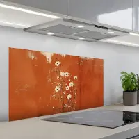 KitchenYeah Spatscherm 100x50 cm - Zelfklevende achterwand Bloemen - Wit - Subtiel - Roestkleur - Keuken muurbeschermer - Spatwand fornuis