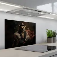 KitchenYeah Spatscherm 70x55 cm - Zelfklevende achterwand Ijsbeer - Hoed - Bril - Stoel - Keuken muurbeschermer - Spatwand fornuis