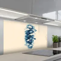 KitchenYeah Spatscherm 120x60 cm - Zelfklevende achterwand Vissen - Minimalistisch - Blauw - Keuken muurbeschermer - Spatwand fornuis