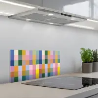 KitchenYeah Spatscherm 60x30 cm - Zelfklevende achterwand Blokken - Vierkant - Patroon - Gekleurd - Keuken muurbeschermer - Spatwand fornuis