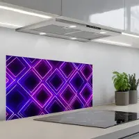 KitchenYeah Spatscherm 80x40 cm - Zelfklevende achterwand Gaming - Ruiten - Neon - Paars - Keuken muurbeschermer - Spatwand fornuis