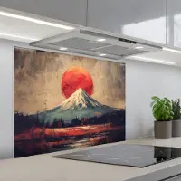 KitchenYeah Spatscherm 90x70 cm - Zelfklevende achterwand Bergtop - Sneeuw - Zon - Keuken muurbeschermer - Spatwand fornuis
