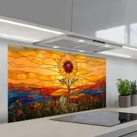 KitchenYeah Spatscherm 120x60 cm - Zelfklevende achterwand Zonnebloem - Mozaïek - Zonsondergang - Geel - Keuken muurbeschermer - Spatwand fornuis