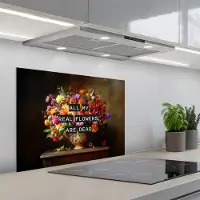 KitchenYeah Spatscherm 70x50 cm - Zelfklevende achterwand Kleur - Bloemen - Vintage - Bloemenvaas - Keuken muurbeschermer - Spatwand fornuis