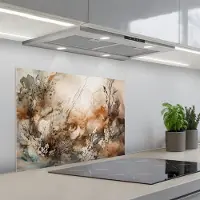 KitchenYeah Spatscherm 70x55 cm - Zelfklevende achterwand Abstract - Beige - Verf - Kunst - Natuur - Bloemen - Keuken muurbeschermer - Spatwand fornuis