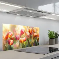 KitchenYeah Spatscherm 80x40 cm - Zelfklevende achterwand Tulpen - Sprookjesachtig - Kleurrijk - Keuken muurbeschermer - Spatwand fornuis