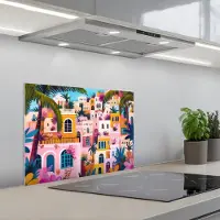 KitchenYeah Spatscherm 60x45 cm - Zelfklevende achterwand Kleurrijk - Roze - Oranje - Geel - Bloemen - Keuken muurbeschermer - Spatwand fornuis