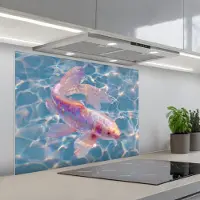 KitchenYeah Spatscherm 80x60 cm - Zelfklevende achterwand Vis - Water - Blauw - Licht - Keuken muurbeschermer - Spatwand fornuis