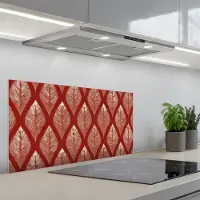 KitchenYeah Spatscherm 90x45 cm - Zelfklevende achterwand Bladeren - Rood - Elegant - Keuken muurbeschermer - Spatwand fornuis