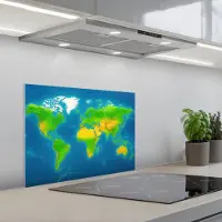 KitchenYeah Spatscherm 60x45 cm - Zelfklevende achterwand Wereldkaart - Raster - Helder kleurenpalet - Keuken muurbeschermer - Spatwand fornuis
