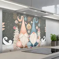 KitchenYeah Spatscherm 120x80 cm - Zelfklevende achterwand Kerst - Gnomen - Pastel - Keuken muurbeschermer - Spatwand fornuis