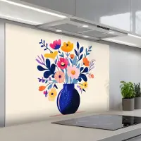 KitchenYeah Spatscherm 120x80 cm - Zelfklevende achterwand Vaas - Bloemen - Boeket - Keuken muurbeschermer - Spatwand fornuis