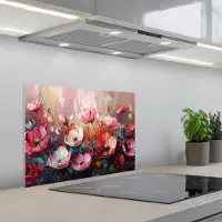 KitchenYeah Spatscherm 60x45 cm - Zelfklevende achterwand Klaprozen - Roze - Bloemen - Botanisch - Kunst - Keuken muurbeschermer - Spatwand fornuis