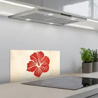 KitchenYeah Spatscherm 60x30 cm - Zelfklevende achterwand Rode hibiscusbloem - Textuur achtergrond - Beige - Keuken muurbeschermer - Spatwand fornuis