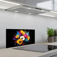 KitchenYeah Spatscherm 70x30 cm - Zelfklevende achterwand Bloemen - Kleurrijk - Graffiti - Modern - Boeket - Keuken muurbeschermer - Spatwand fornuis
