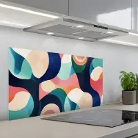 KitchenYeah Spatscherm 100x50 cm - Zelfklevende achterwand Abstract - Blauw - Roze - Keuken muurbeschermer - Spatwand fornuis