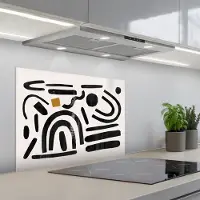 KitchenYeah Spatscherm 70x50 cm - Zelfklevende achterwand Abstract - Kunst - Vormen - Zwart - Keuken muurbeschermer - Spatwand fornuis
