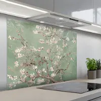KitchenYeah Spatscherm 100x75 cm - Zelfklevende achterwand Amandelbloesem - Kunst - Van Gogh - Groen - Keuken muurbeschermer - Spatwand fornuis