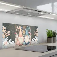 KitchenYeah Spatscherm 90x45 cm - Zelfklevende achterwand Kerst - Gnomen - Pastel - Keuken muurbeschermer - Spatwand fornuis