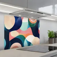 KitchenYeah Spatscherm 80x60 cm - Zelfklevende achterwand Abstract - Blauw - Roze - Keuken muurbeschermer - Spatwand fornuis