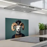 KitchenYeah Spatscherm 60x45 cm - Zelfklevende achterwand Geit - Hoorns - Kokskleding - Keuken muurbeschermer - Spatwand fornuis