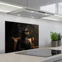 KitchenYeah Spatscherm 70x50 cm - Zelfklevende achterwand Hert - Zonnebril - Zwart - Pak - Keuken muurbeschermer - Spatwand fornuis