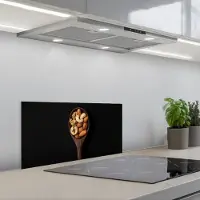 KitchenYeah Spatscherm 60x30 cm - Zelfklevende achterwand Hout - Noten - Zwart - Keuken muurbeschermer - Spatwand fornuis