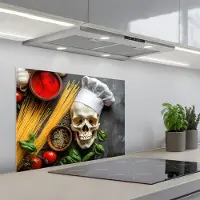 KitchenYeah Spatscherm 70x50 cm - Zelfklevende achterwand Skelet - Kruiden - Eten - Schedel - Kok - Keuken muurbeschermer - Spatwand fornuis