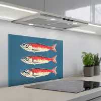 KitchenYeah Spatscherm 70x50 cm - Zelfklevende achterwand Vissen - Rood - Blauw - Keuken muurbeschermer - Spatwand fornuis
