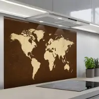 KitchenYeah Spatscherm 120x80 cm - Zelfklevende achterwand Wereldkaart - Antiek - Bruin - Keuken muurbeschermer - Spatwand fornuis