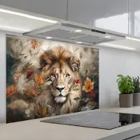 KitchenYeah Spatscherm 90x60 cm - Zelfklevende achterwand Leeuw - Wilde dieren - Planten - Natuur - Bloemen - Keuken muurbeschermer - Spatwand fornuis