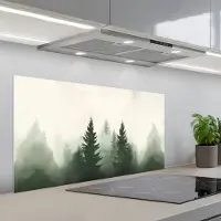 KitchenYeah Spatscherm 100x50 cm - Zelfklevende achterwand Sparren - Bomen - Groen - Beige - Keuken muurbeschermer - Spatwand fornuis