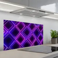 KitchenYeah Spatscherm 100x50 cm - Zelfklevende achterwand Gaming - Ruiten - Neon - Paars - Keuken muurbeschermer - Spatwand fornuis