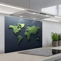 KitchenYeah Spatscherm 80x60 cm - Zelfklevende achterwand Lichtgroen - Blauw - Wereldkaart - 3D - Keuken muurbeschermer - Spatwand fornuis