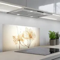 KitchenYeah Spatscherm 80x40 cm - Zelfklevende achterwand Droogbloemen - Beige - Planten - Wit - Keuken muurbeschermer - Spatwand fornuis
